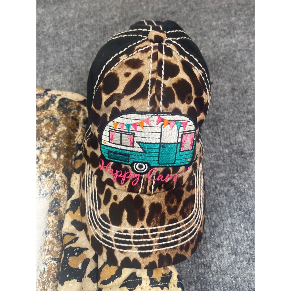 Graphic Tee Shirt & Hat Women's XL Tan Leopard Camping Is My Happy Place - Picture 11 of 13